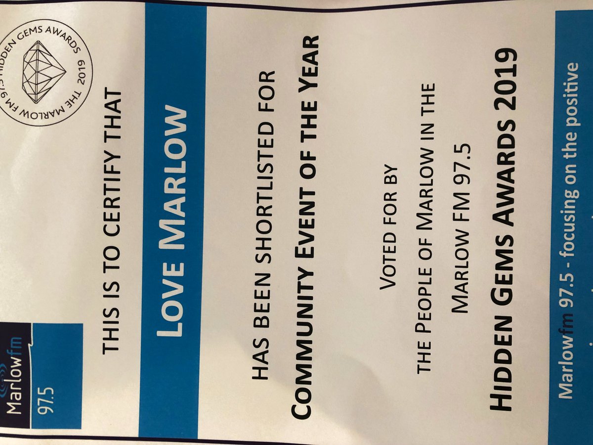 So this made its way into our hands recently! It’s not why we do it, but lovely to be recognised for the great work that so many people put in to over 60 events in June to help build community in this amazing town that we LOVE! Do hit the <a href="/MarlowFM/">Marlow FM 97.5</a> website and give us a vote!