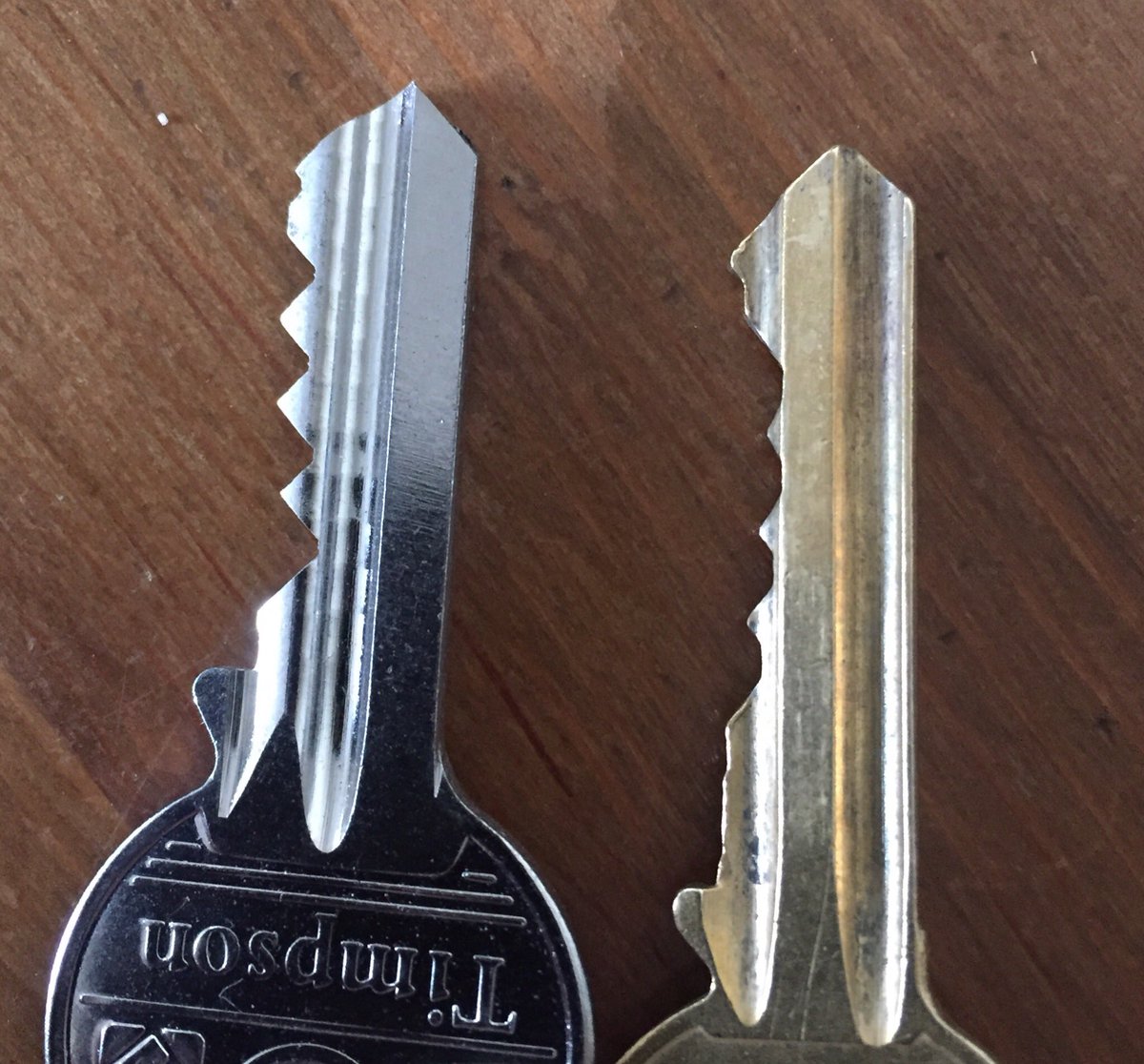 If you need keys cut i suggest you avaoid  #Timpsons in Telford. They have tried twice now with appalling results on both occasions. 1st time the keys were too thick. 2nd time as you can see they bear no resemblance to the originals. It’s not rocket science is it ?
