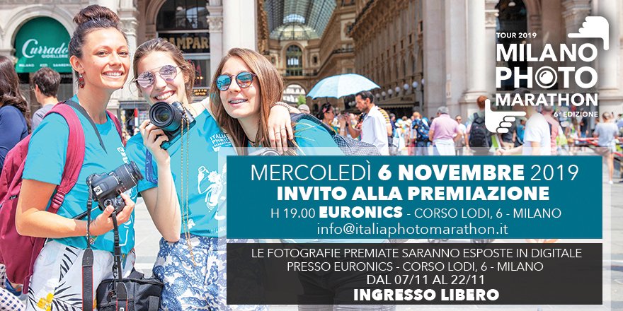 Pronti per conoscere i vincitori ✨🏆 della #MilanoPhotoMarathon??
Siete tutti invitati Mercoledì 6 Novembre alle ore 19 presso Euronics Italia - Corso Lodi 6 - Milano🤩
Le fotografie premiate saranno esposte in digitale presso Euronics - Corso Lodi 6, dal 7/11 al 22/11! 📸