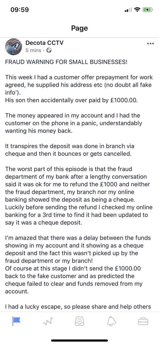 DecotaCCTV's tweet photo. FRAUD WARNING FOR SMALL BUSINESSES!

This week I had a customer offer prepayment for work agreed, he supplied his address etc (no doubt all fake info’).
His son then accidentally over paid by £1000.00.

See the attachments for full details: https://t.co/dRVC1YsrV2