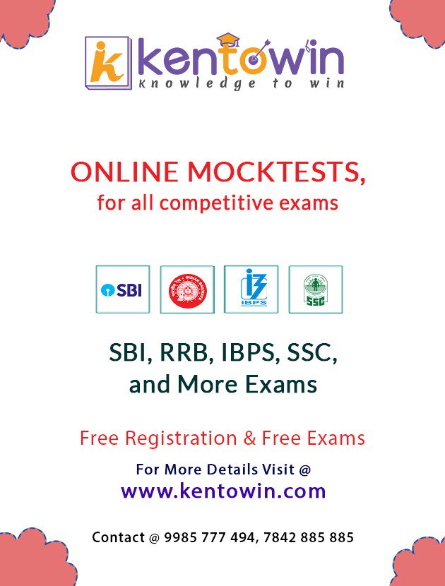 kentowinapp's tweet image. Kentowin is the best place to practice Free Online Mock Test.
#FreeMockTest
#IBPSMockTest
#SBIMockTest
#RRBMockTest
#SSCMockTest
For More details visit at: kentowin.com
Contact: 7842 885 885, 9985 777 494
Email id: info@kentowin.com
