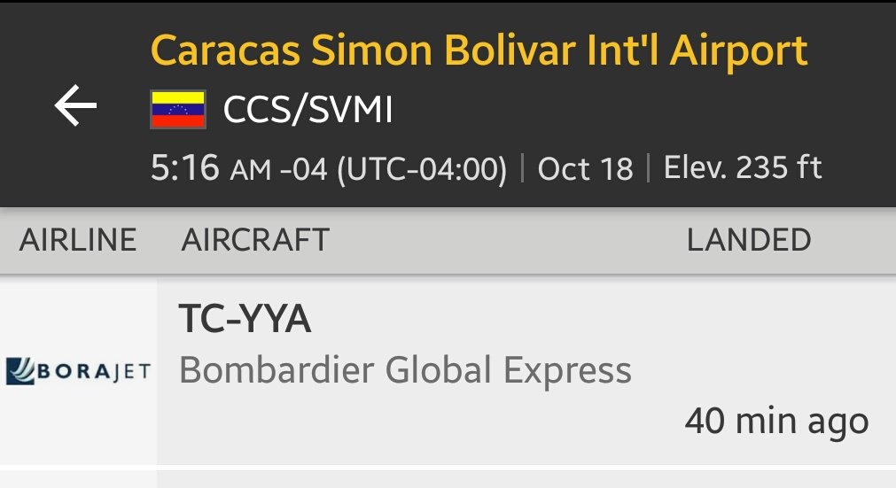 Arr3ch0's tweet photo. #18Oct Hoy a las 4:40am arribó a Maiquetía el jet de bandera Turca #TCYYA operado por BoraJet (SBK Holdings),  ya frecuente visitante de #Venezuela. Anteayer hizo CCS - VKO (Moscú, Rusia) y ayer en la noche inició su viaje de vuelta a Caracas. 
#Russia #Turkey #Turkiye https://t.co/ubhtLwozg3