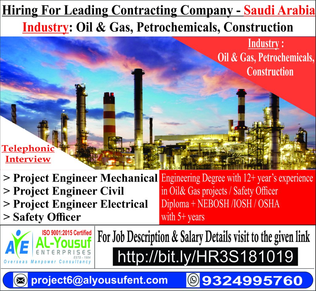 alyousufjobs's tweet photo. HR3 #Hiring For Leading #Contracting_Company - #Saudi_Arabia.
Industry #Petrochemicals #Oil&Gas #Construction
Interested apply to email - project6@alyousufent.com
#AlYousufGulfJobs #Hiring #Recruiting #Manpower #Gulf #JobsinGulf #PMOIndia #MEAIndia #ANI #NEWSANDNRI https://t.co/52lhzY3y94