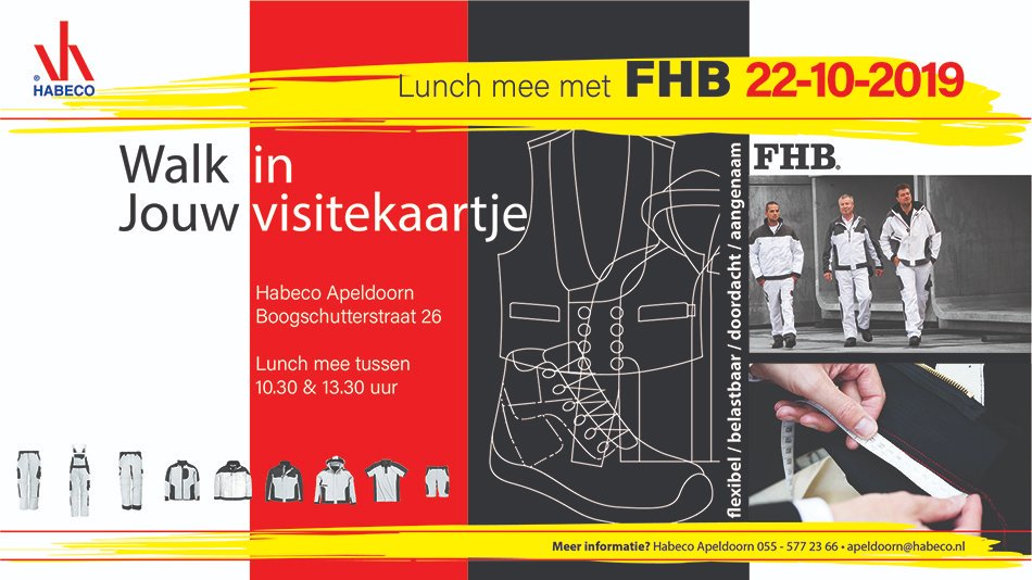 #Herkenbaar als SCHILDER | #onderscheidend als BEDRIJF

Maak een frisse, nette, onuitwisbare indruk met #FHB Workwear. &amp; Personaliseer de kleding met jouw #huisstijl.

Ook #dames werkkleding!

Tot di 22 oktober bij Habeco Apeldoorn!

#schilder #werkkleding #uitstraling #zzp #verf