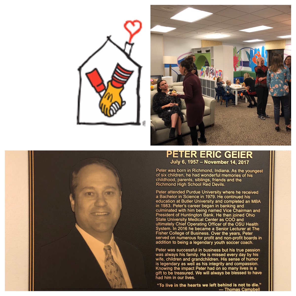 GailBMarsh1's tweet photo. So pleased to see the Ronald McDonald House family library named for dear friend Pete Geier recognizing his service to the community. ❤️⁦@OSUWexMed⁩ ⁦@RMHCofCentralOH⁩ https://t.co/Cy9Ya17jUZ