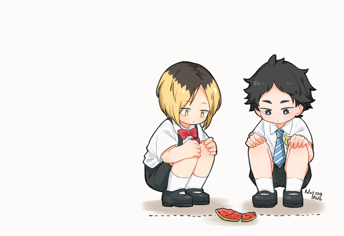 blonde hair multiple boys black hair fruit 2boys food red bow  illustration images