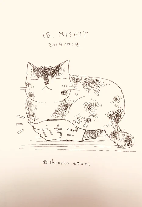 18 MISFIT はみ出ててもこれがいいの。#Inktober2019 #Inktober2019day18窮屈では?とかもう少し大きい箱の方がよくね?とか思うんですがね、人間としては。謎です。 