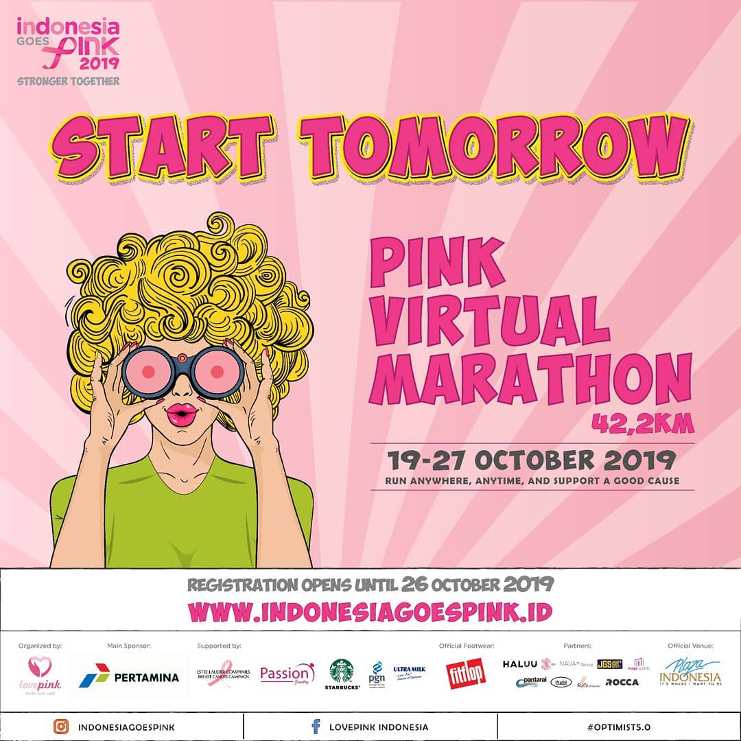 💗🏃🏻‍♀🏃🏻‍♂🇮🇩🏃🏻‍♀🏃🏻‍♂💗
Indonesia Goes Pink 2019
STRONGER TOGETHER

PERTAMINA PINK VIRTUAL MARATHON
Run anywhere, anytime &amp; support a good cause.

instagram.com/p/B3wW9Pygq4Y/

#indonesiagoespink
#indonesiagoespink2019
#strongertogether
#abreastcancerawarenessmovement