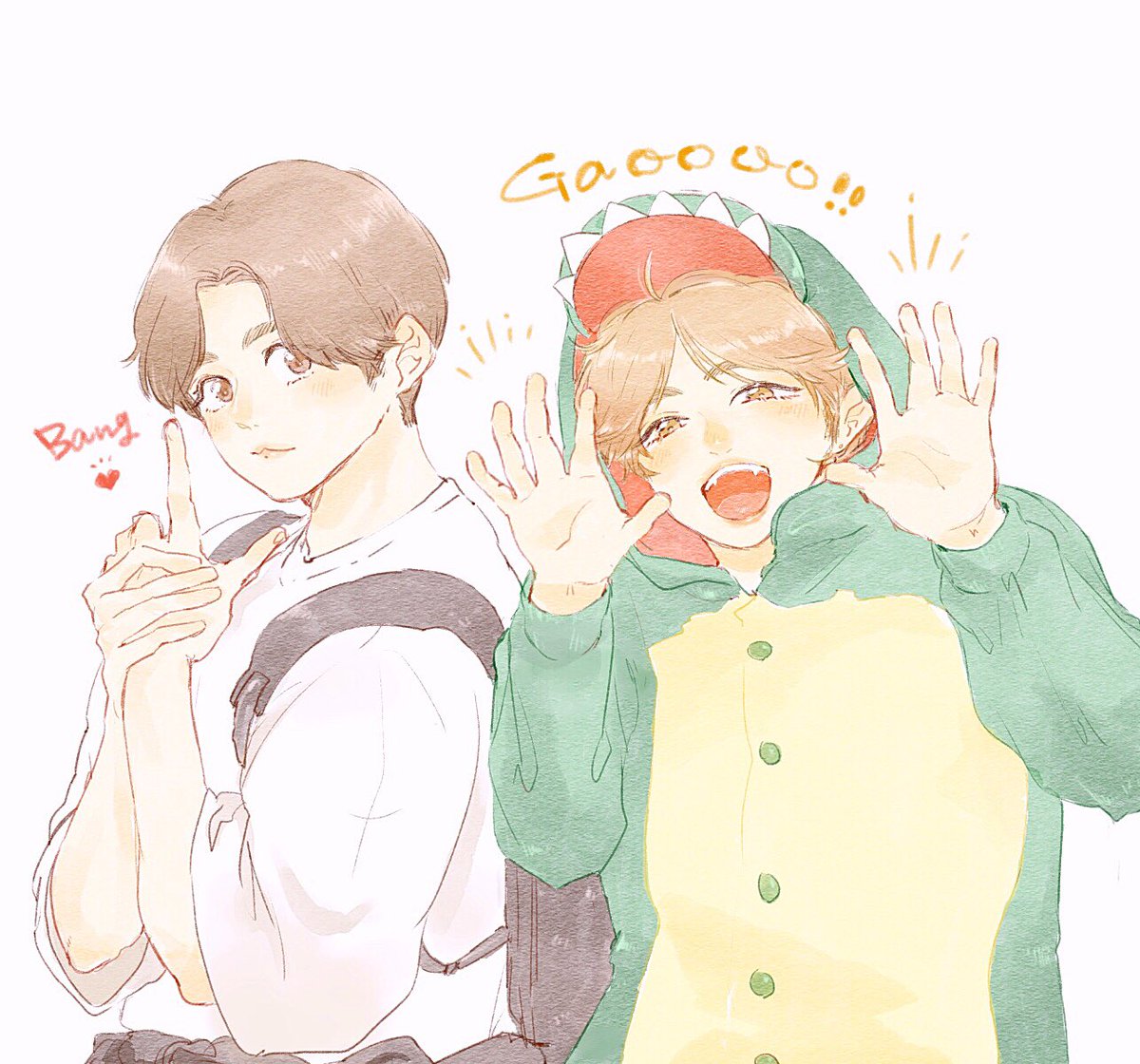 いちる V Twitter 宇宙一かわいい怪獣テテと 珍獣ハンターのグクさん あの着ぐるみ最高に可愛い Btsfanart V Taehyung Jungkook T Co Wsfvixuluf Twitter