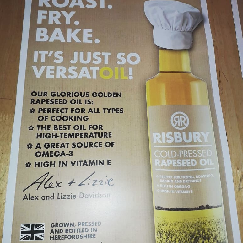 risburyrapeseed's tweet photo. LOVE these new posters to promote the versatility of our #rapeseedoil! 
Let's spread the word!!
Shout if you want one @Oakchurchfs @LeggesOnline @leominsterTic2 @WebbsGC @fodderhereford @hoppocketwine @mousetrapcheese @SwanBrewery @ParrysFruitVeg 
#herefordshire #highsmokepoint https://t.co/nvixpYj7UP