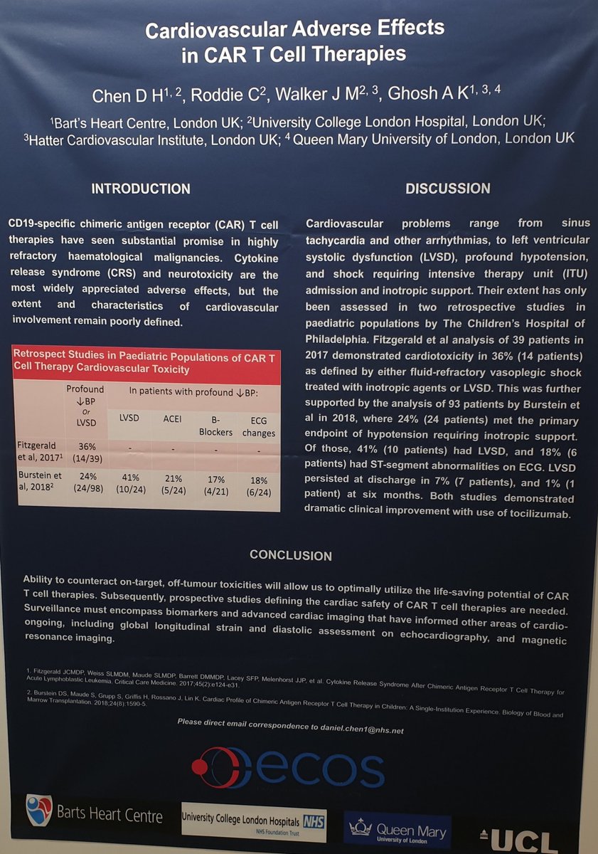 arjunkg's tweet image. Some of our work at #ECOS2019. @NHSBartsHealth @uclh @ucl @QMUL @drclaireroddie @Robinmotogp @mdstbarts @ERowland_Barts @EuroCardioOnc @IndOncology