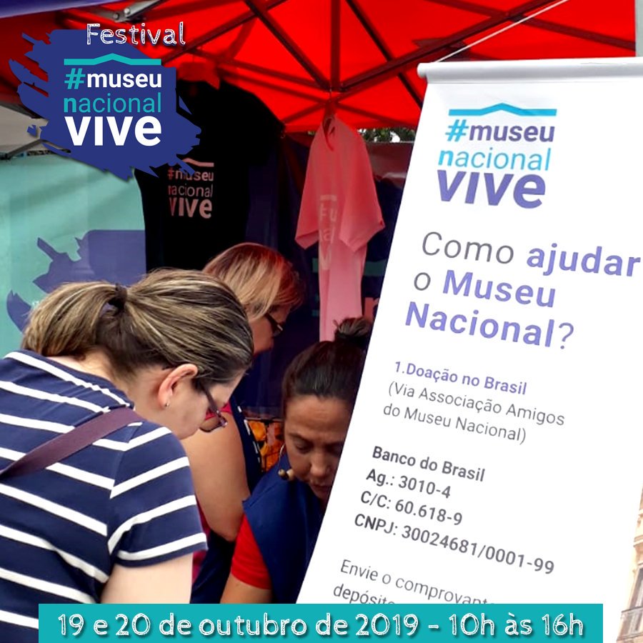 MuseuNacional's tweet photo. Barraca de doações durante o Festival Museu Nacional Vive | 19 e 20 de outubro na Quinta da Boa Vista
De 10 às 16h, estaremos na Alameda das Sapucaias aqui no parque, com nossa tradicional barraca de doações.
#musenacionalvive #samn #sescrj #fimdesemanatop https://t.co/B1ech6UxOz