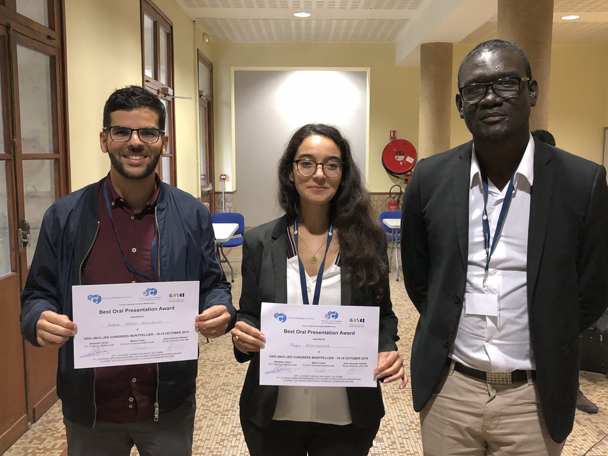 Special thanks to the organizing committee and @Coste06715660 for this event <a href="/JMJC_RJSCF/">JMJC 2019</a> and congratulations to Rostom and Rajaa for the best oral communication prize <a href="/RJ_SCF/">RJ-SCF</a> @reseauSCF <a href="/scf_om/">SCF-OM</a> <a href="/ED_SCB/">ED Sciences Chimiques Balard</a> <a href="/YeboueYves/">Yves YEBOUE, PhD</a>