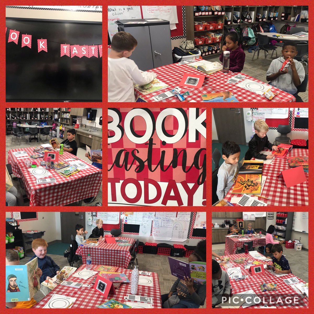 Strickland2nd's tweet photo. We had so much fun at our Book Tasting today. We played Italian music and “tasted’ books from different genres.@FurrElem #booktasting https://t.co/0TxDoaYAHc