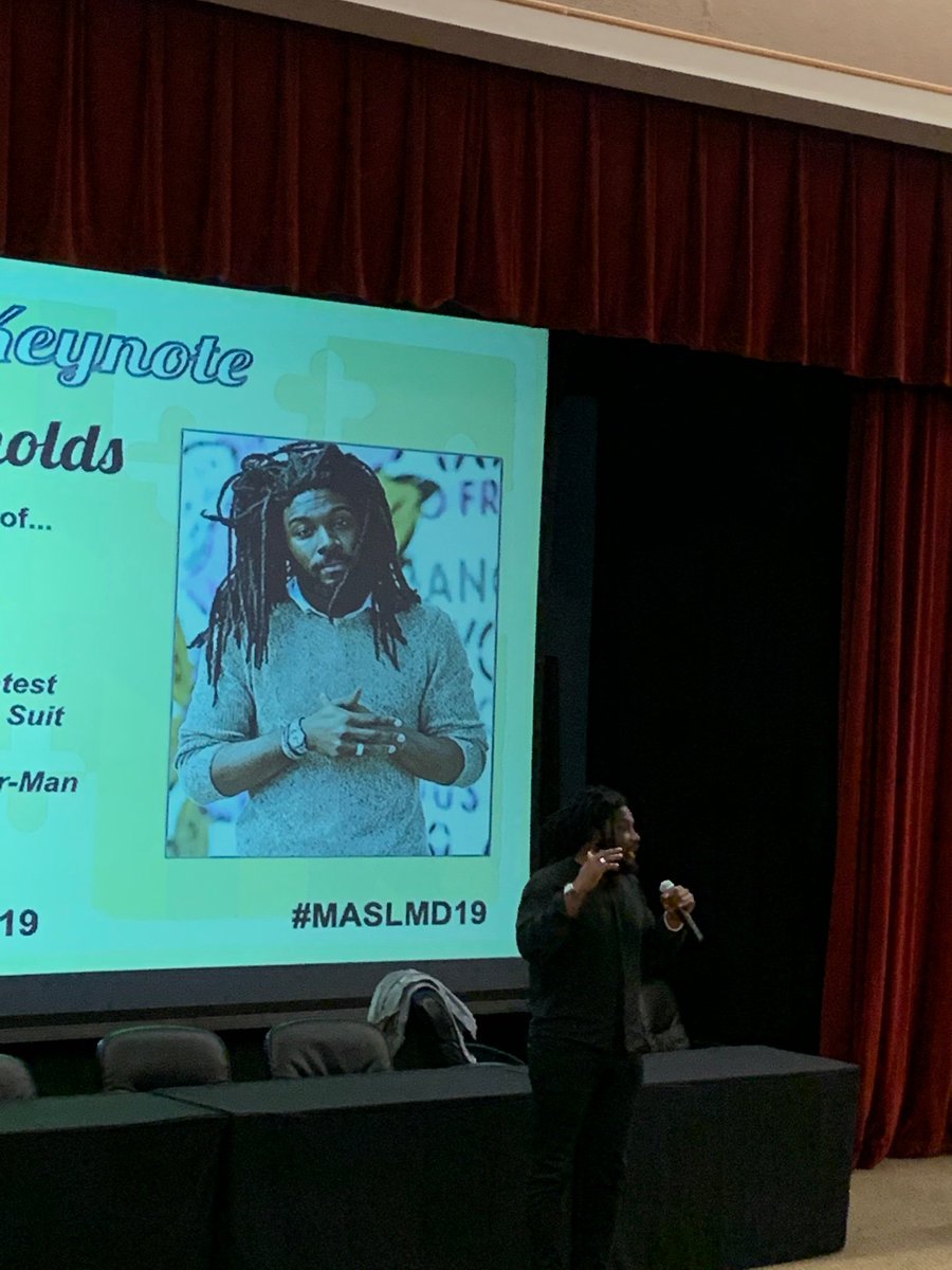 Listening to keynote speaker Jason Reynolds at the MASL conference with several AMAZING SMCPS Media Specialists.