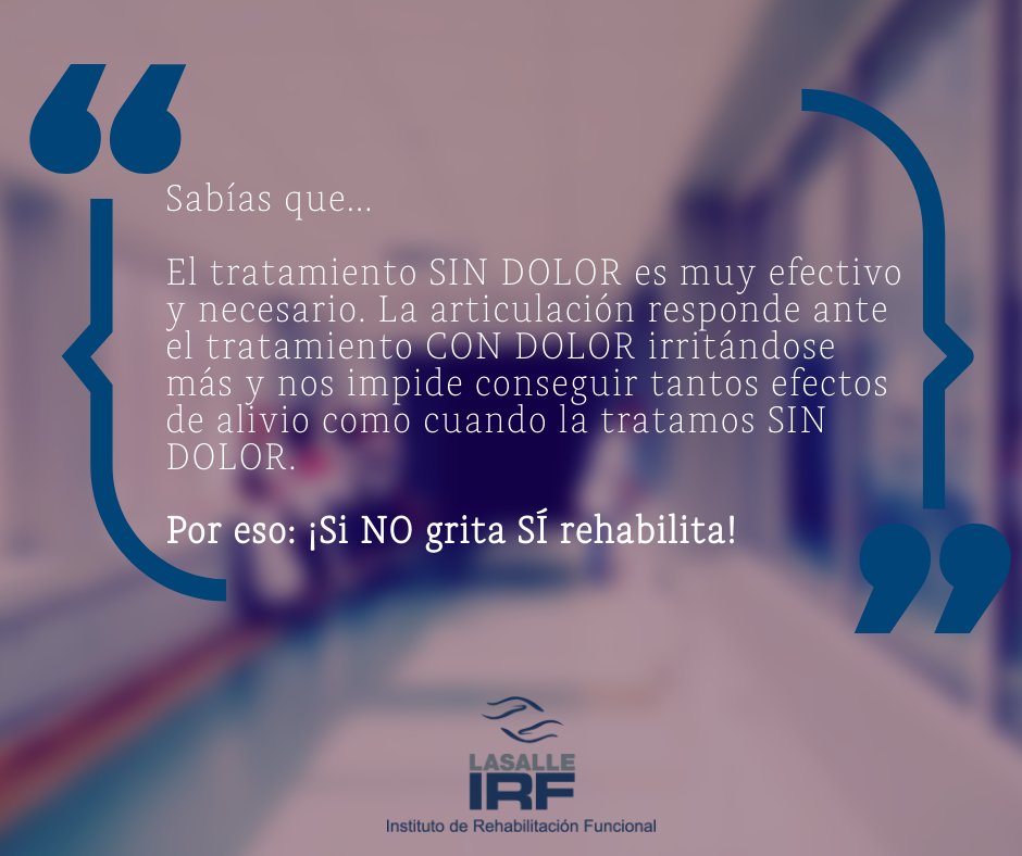 Sabías que…
 
El tratamiento SIN #DOLOR es muy efectivo y necesario. La articulación responde ante el tratamiento CON DOLOR irritándose más y nos impide conseguir tantos efectos de alivio como cuando la tratamos SIN DOLOR. 
Por eso: ¡Si NO grita SÍ rehabilita!
#Frases #Salud