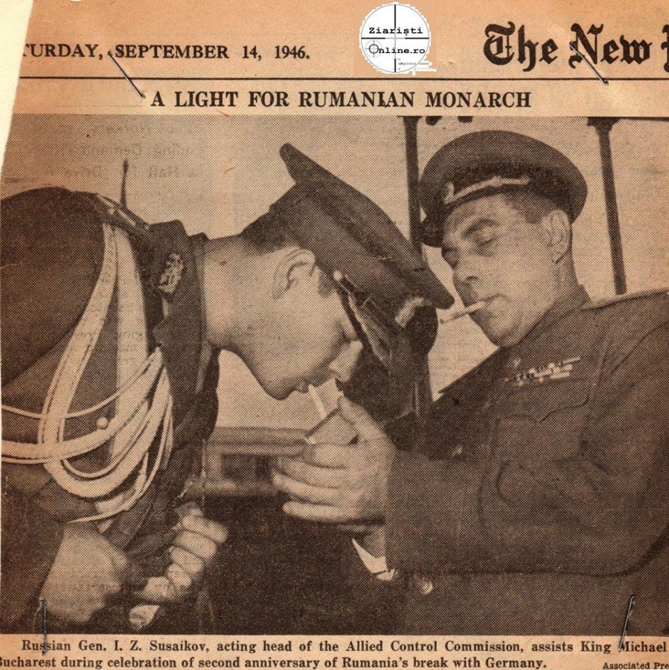 TRAITOR! King Michael I sold his country to the bolsheviks. Antonescu was negotiating Romania's withdrawal from the war, when this spoiled brat quickly makes a deal with the soviet generals and starts a coup. (1/?)