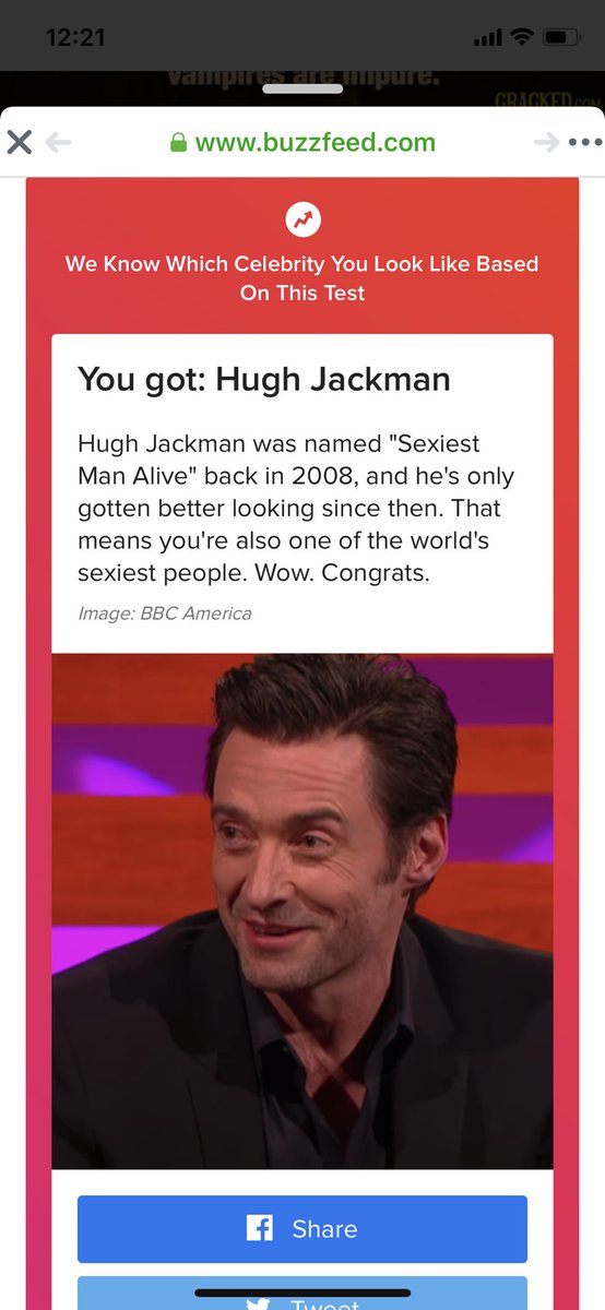 goodness_for's tweet photo. @Danielle390 when you do one of those daft Facebook quizzes and are told you most look like @RealHughJackman 🤣🤣🤣. But I ain’t complaining 😍 already been told today I’m like wolverine because I heal pretty quick 🤣 https://t.co/iJDW4UQQ1W
