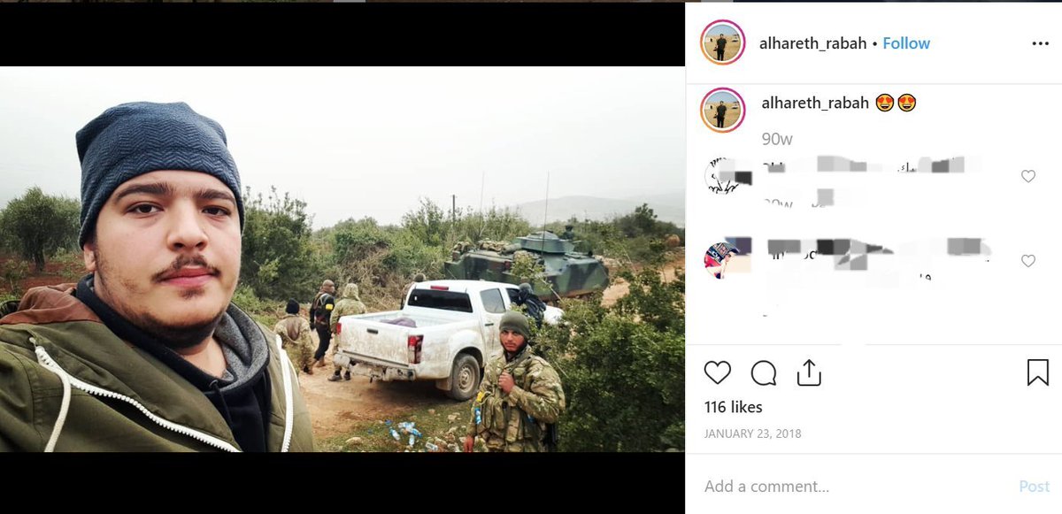 9/ Judging by pics on his Instagram account, Alhareth Rabah was already active with Ahrar al-Sharqiya during the Turkish Afrin-operation in Jan/Feb/March 2018.