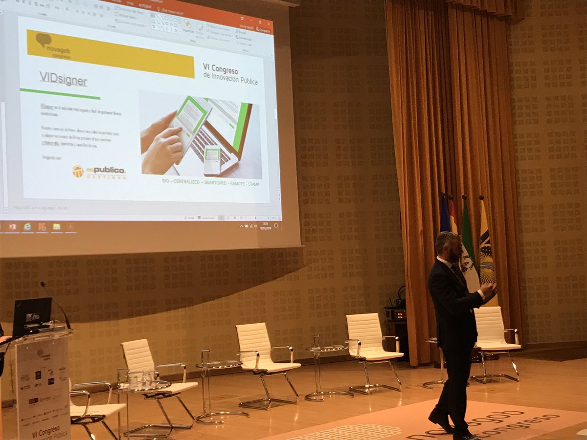 esgestiona's tweet photo. Cerramos el #congreso #novagob2019 con una breve aportación en los desafíos en 10 presentando la Integración de la firma biométrica de #ValidatedID con #Gestiona. https://t.co/RJTV8R1EO0
