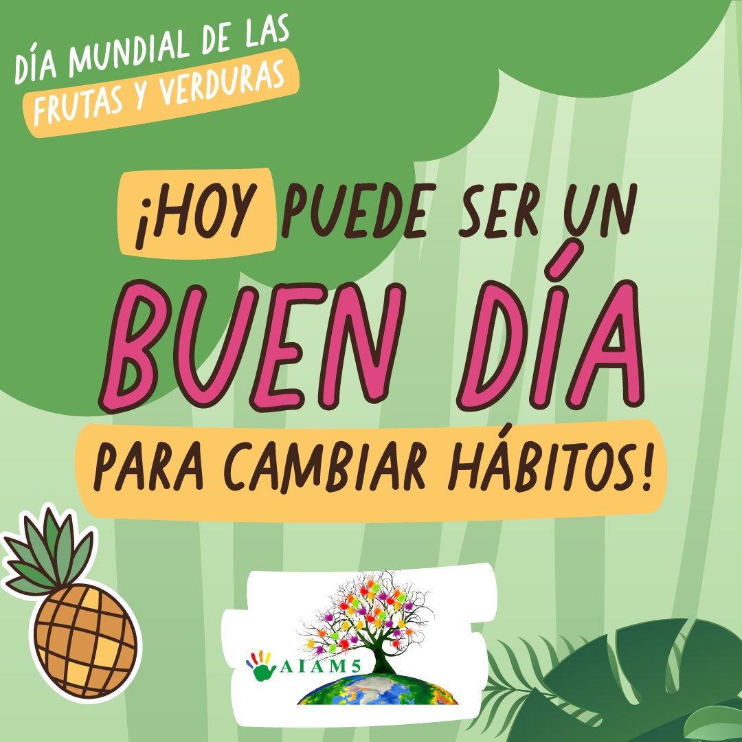 ¡Día Mundial de las #FrutasYVerduras! 🍊 <a href="/AIAM5_/">@AIAM5_</a> promueve este día para concientizar a las personas sobre la importancia de una alimentación más #saludable ¡Hoy puede ser un buen día para comer #MásFrutasyVerduras! ✅
#Nutrición #FrutasFrescas #5AlDía #DiaMundialFYV #PracticaEl5