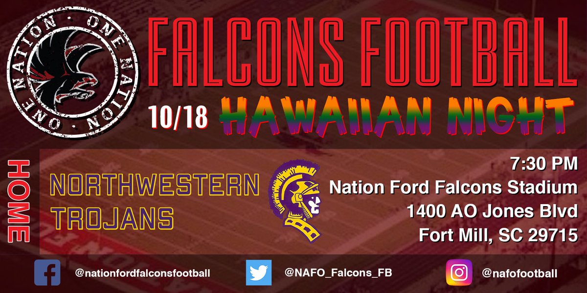 NafoFalconsFB's tweet image. #OneNation The NaFo Varsity Falcons are back at home in a region matchup vs the Northwestern Trojans!!!  Game time is 7:30 PM!  Can’t wait to hear you in the stands!!!!!
#hawaiiannight 
Let’s go Falcons!!!  #beatthetrojans
