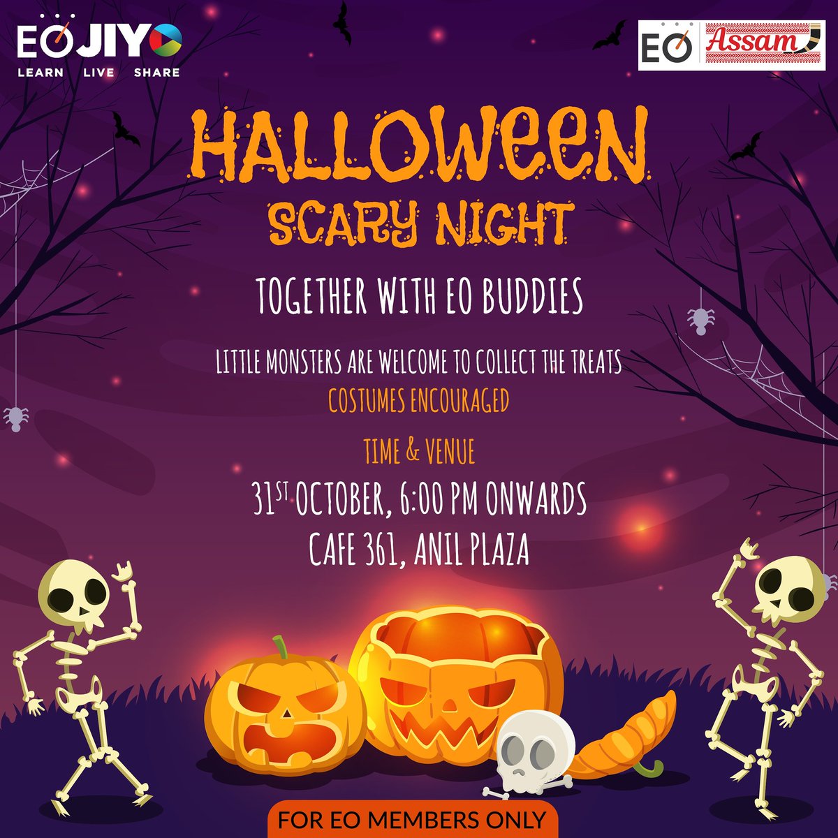 eoassam's tweet photo. It's going to be a HALLoween of a night! Calling out all the members to come out in their scariest attires on the 31st of October, 2019 at #Cafe361. The horror starts 6:00 PM onwards. #EOAssam #EONATION #EOTogether #halloween https://t.co/KGiR6GQ8Rm