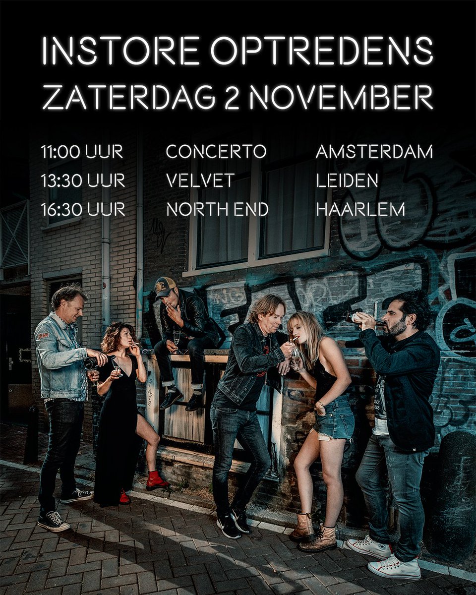 vandikhoutlive's tweet photo. Zaterdag 2 november doen we drie optredens in platenzaken! 🎸 Kom gezellig langs om samen de release van ons nieuwe album te vieren.

11:00 uur @Concertorecords
13:30 uur @velvetleiden
16:30 uur @NorthEndHaarlem https://t.co/Ra9QoiBeLf