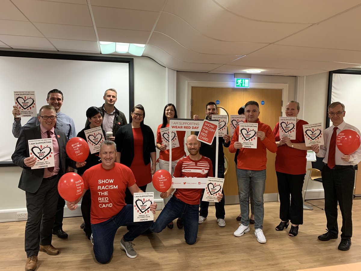 RichardMcGuckin's tweet photo. Delighted to be part of a great Economic Growth and Development management team @stocktoncouncil... wearing red today helping to raise awareness and supporting of Show Racism the Red Card #WRD19 #madeinstockton @SBCforbusiness https://t.co/YEj9nUJxd9