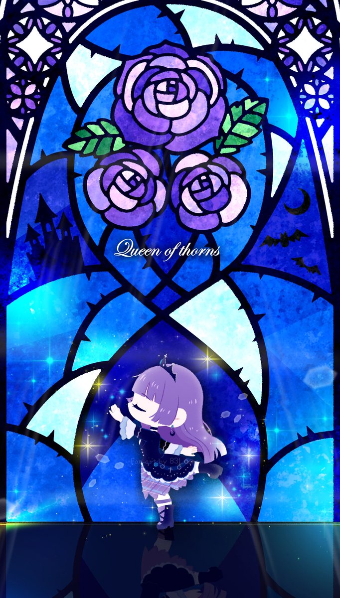 stained glass 1girl solo flower long hair rose reflection  illustration images