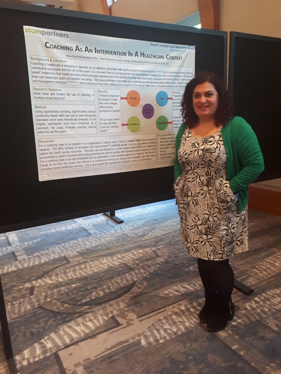 SLAM_QI's tweet image. Noush is presenting her work on what helps and hinders the use of coaching in frontline clinical services at @InstofCoaching in Boston - Go Noush! 🎉 #coaching2019 #slamstar