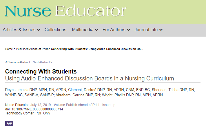 NEjournalonline's tweet photo. How can you facilitate engagement and promote interactive learning in your face-to-face, hybrid, or fully online courses? Read our new #TechnologyCorner! "Connecting With Students: Using Audio-Enhanced Discussion Boards in a Nursing Curriculum" Read here: https://t.co/Bqvhh5Jjna https://t.co/cLWeEY7MR1
