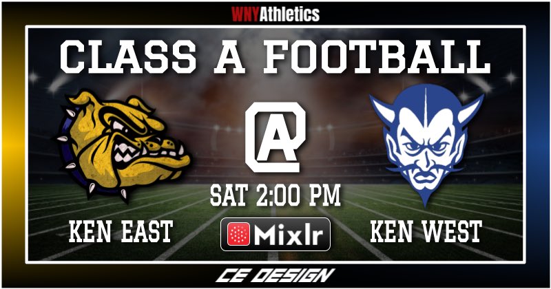 WNYAthletics's tweet image. LIVE BROADCAST:

@SectionVI Football #Rivalry - 
@KenEastFtbl at @KW_Football_ 
2 p.m. Saturday

Listen: mixlr.com/wnyathletics/