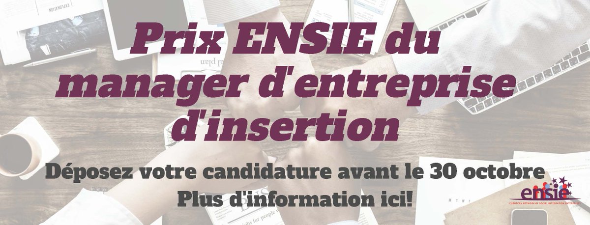 ensienetwork's tweet photo. ‼️RAPPEL‼️
Managers d'entreprises d'insertion #EI: Candidatez pour recevoir un prix récompensant vos méthodes de travail innovantes! 🏆
👉Plus d'info: https://t.co/bPK2ovCX5Y
#EnsieWiseManagerAward #InnovativeWISE #ULESS @lafederationEI https://t.co/QFeTzGC8Ij