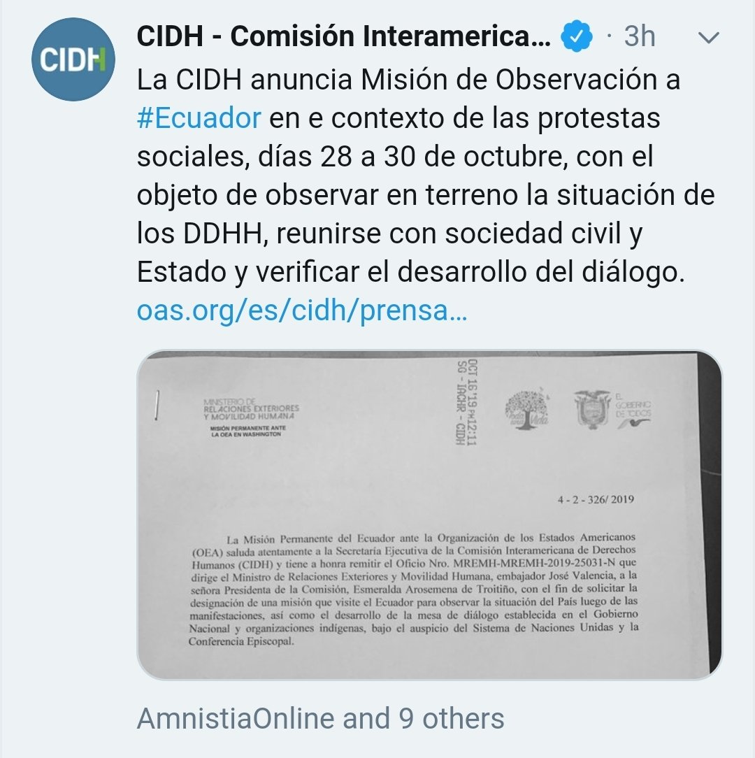 cumanda_e's tweet photo. @ValenciaJoseEc ya anunciaron la visita ayer #Romoasesina @CIDH @CIDH @PrensaBananera @risasbuenas1 #violacionDerechosHumanos  #LeninMorenoRenunciaYa https://t.co/5ZLRuKO966