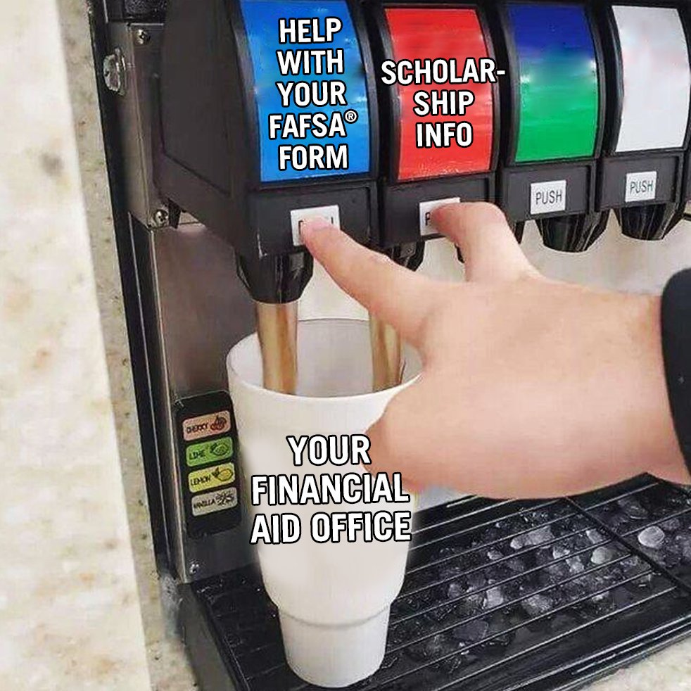 FAFSA's tweet image. Have questions about paying for college? Quick tip: Drop by your school's financial aid office or high school guidance counselor for help.