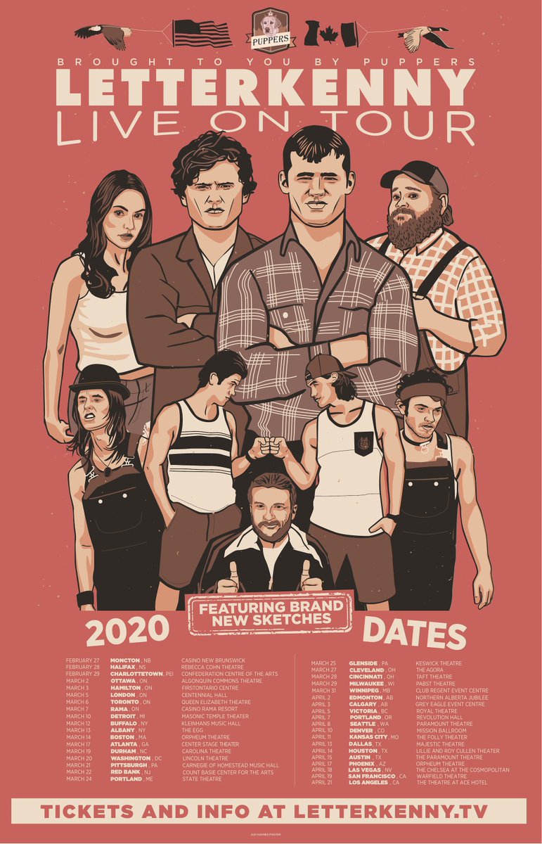 You and your good buddies planned another #LetterkennyLive tour the other day.

You can grab presale tickets at letterkenny.tv on Monday, October 21st at 10AM with code PUPPERS and general tickets Friday, October 25th at 10AM if you want to.
