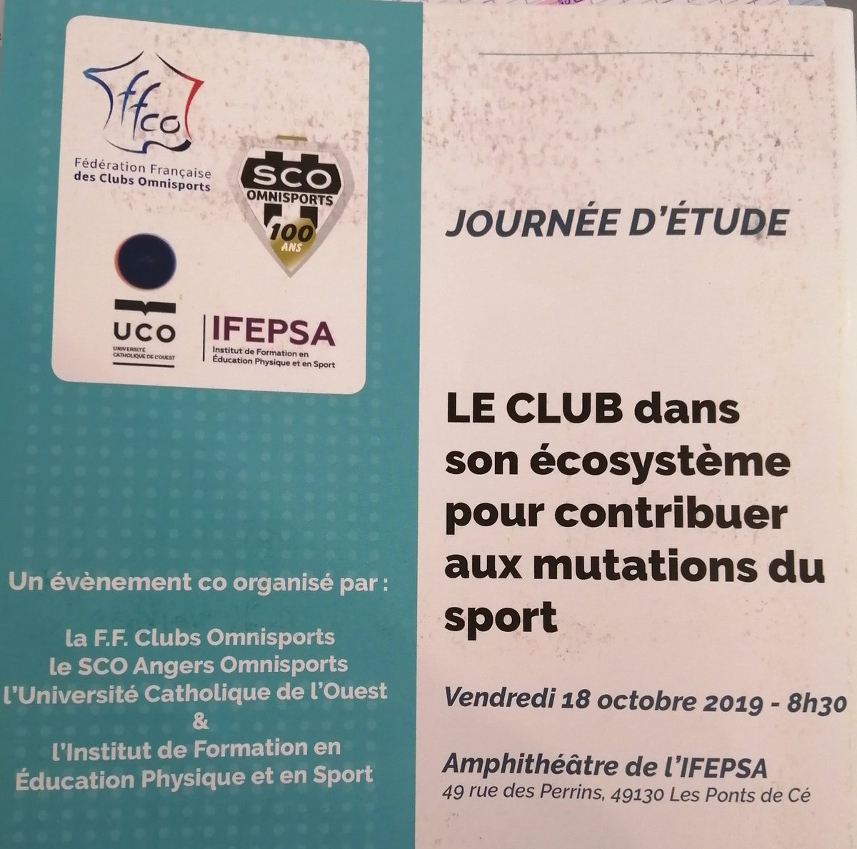 Celinebdlr's tweet photo. Un réel plaisir de participer à cette journée d'étude. Merci à la @FFCOmnisports et à ts les intervenants qui enrichissent la réflexion sur la mutation du sport. 🏃‍♂️🏃‍♀️
Le sport de demain se construit aujd ! 👌
#100ansSCO https://t.co/4HwOOmNVy4
