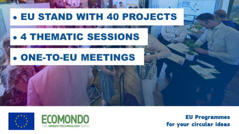 LIFEEMUNEW's tweet photo. EU Programmes for your circular ideas! Once again the European Commission will take part in Ecomondo, the annual trade fair for the green and circular economy @LIFEEMUNEW @LIFEprogramme ➡️ https://t.co/347a5Gf9zp https://t.co/EI6yT2denZ