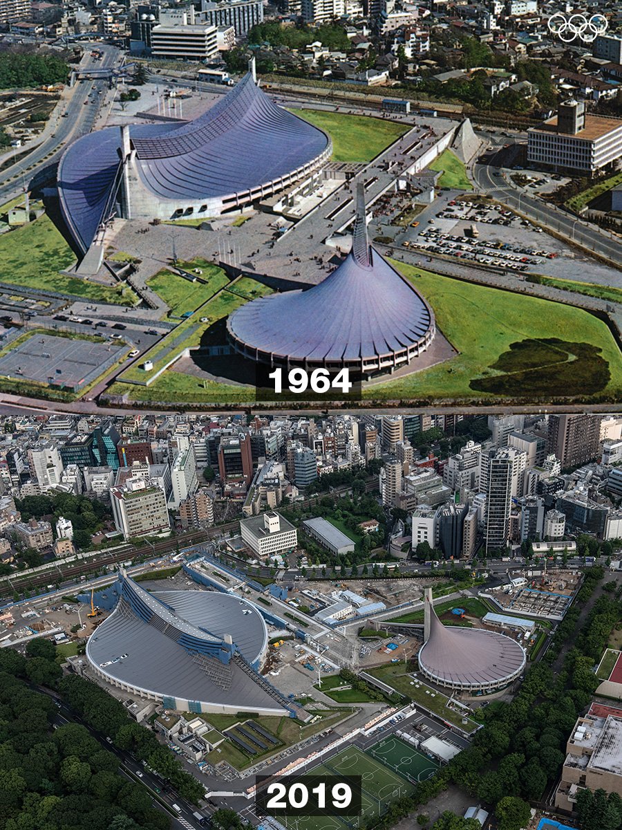 #OnThisDay the swimming and diving finals were held in Yoyogi National Stadium in Tokyo 1964. Famous for its suspension roof design, this stadium will be the venue for handball in @Tokyo2020. #OlympicLegacy