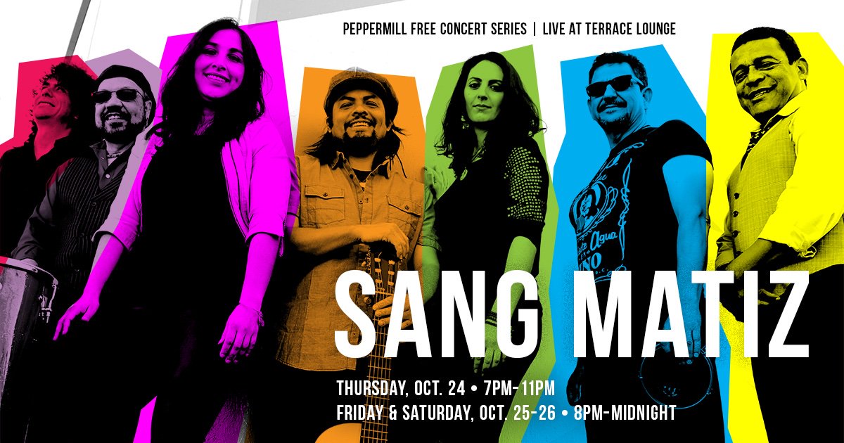 We’re thrilled to be coming back to <a href="/RenoPeppermill/">Peppermill Resort</a> next week! Strap on your dancing shoes and let us elevate your night at the Terrace Lounge! Oct 24, 7-11 p.m. and Oct 25-26, 8-midnight. Viva la música!