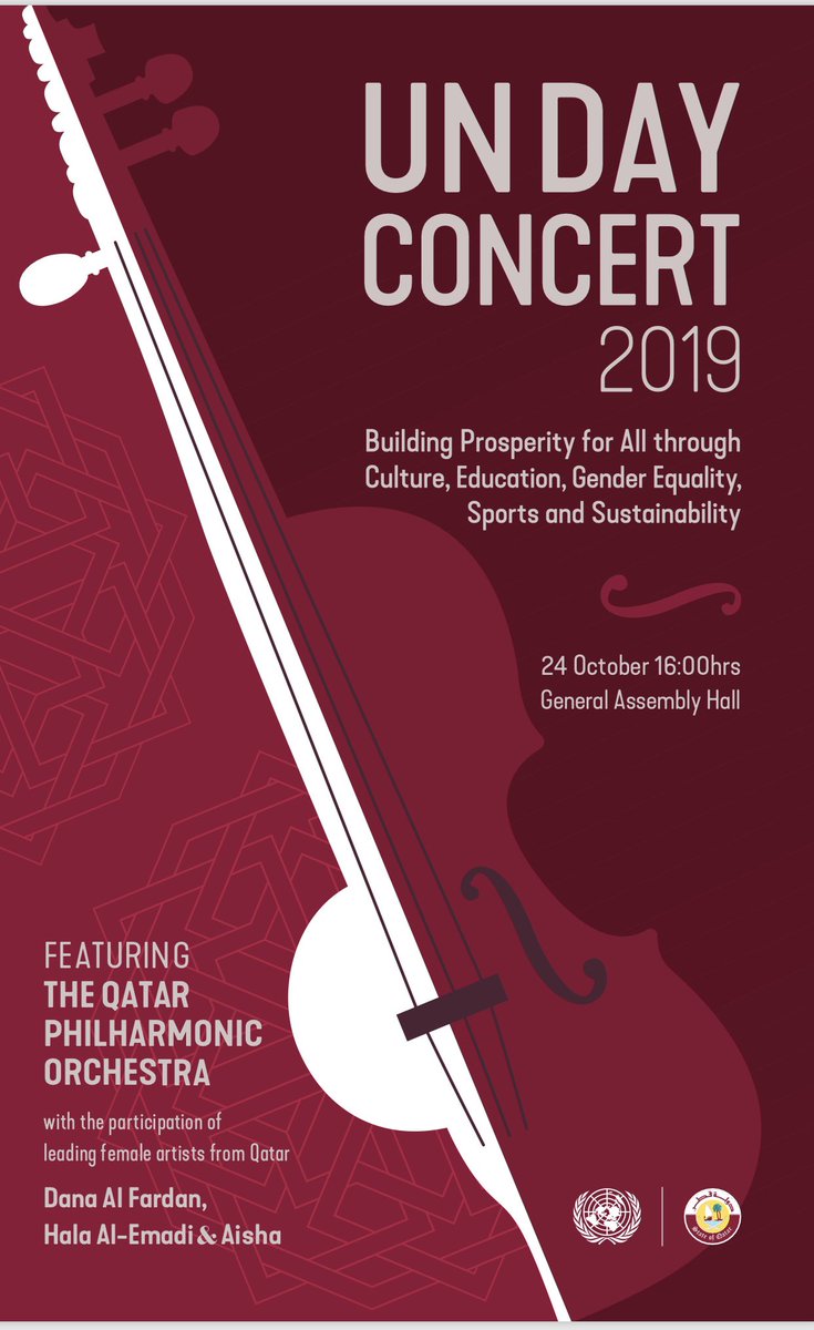 QatarAtUN's tweet photo. The countdown to an exceptional concert at the UN just started! On 24 October we will celebrate the @UN Day by brining Qatar Philharmonic Orchestra @qatar_phil &amp; leading Qatari artists in music &amp; film industry into UN @roadto2022 @DohaFilm @Qatar_Museums @qf stay tuned 4 details https://t.co/0uL8h5eRjz