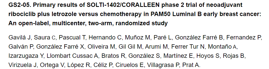 Aleix Prat Sabcs 19 Program Is Out T Co Hkhiwr41tj We Are Very Happy To Present In General Session Primary Results Of Solti 1402 Coralleen Phase 2 Trial Of Neoadjuvant Ribociclib Plus Letrozole Versus