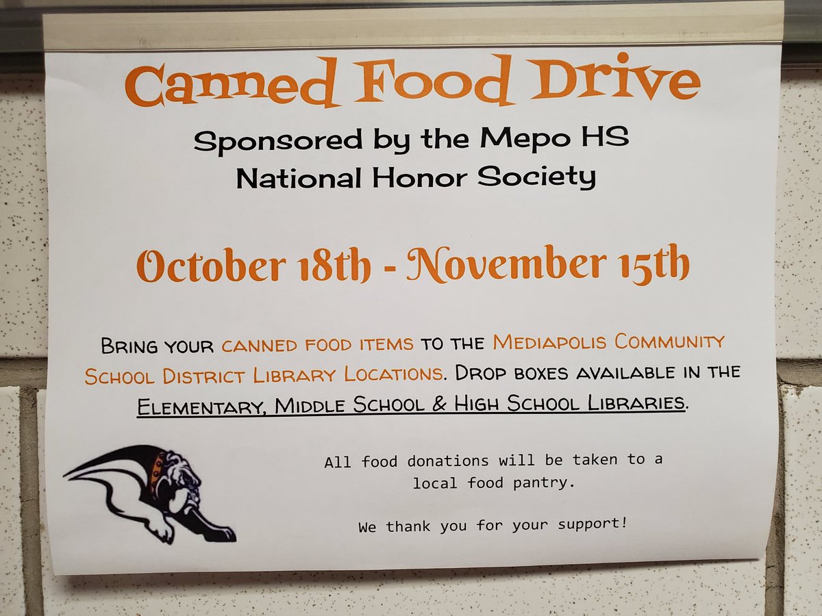 NHS is sponsoring a canned food drive through November 15.
Help us support a local food pantry!
#mepoclassroom