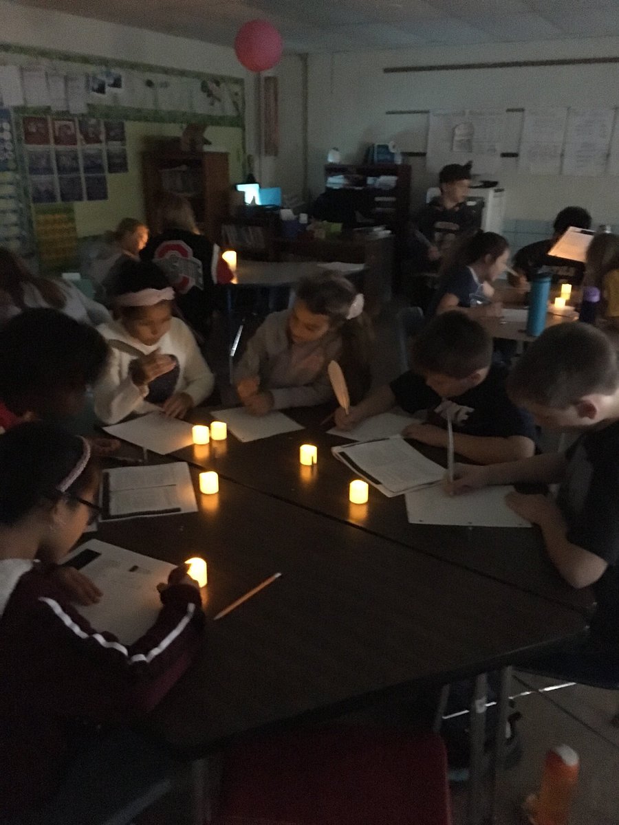 Bluey5thGrade's tweet photo. Math from the past using textbooks from the 1800’s, candlelight and quill pens @Tcsferguson @williamsroom23 https://t.co/7rP2Kda796