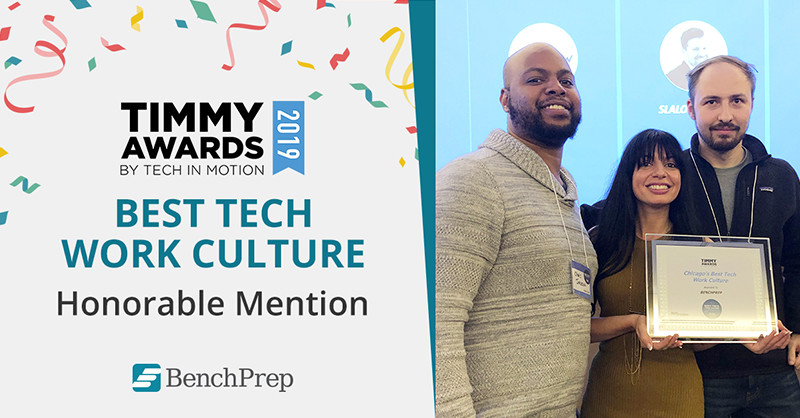 benchprep's tweet photo. BenchPrep is proud to have received an honorable mention at the 2019 #TimmyAwards ceremony for our innovative and diverse company culture. Want to learn more about BenchPrep and what makes it a great place to work? --> https://t.co/lBzlgwlqIq #edtech #BenchPrepLife https://t.co/FTCdNUnqQ2