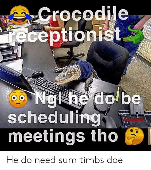 LoganManson3's tweet photo. Crocodile receptionist https://t.co/M04HpZDpdx