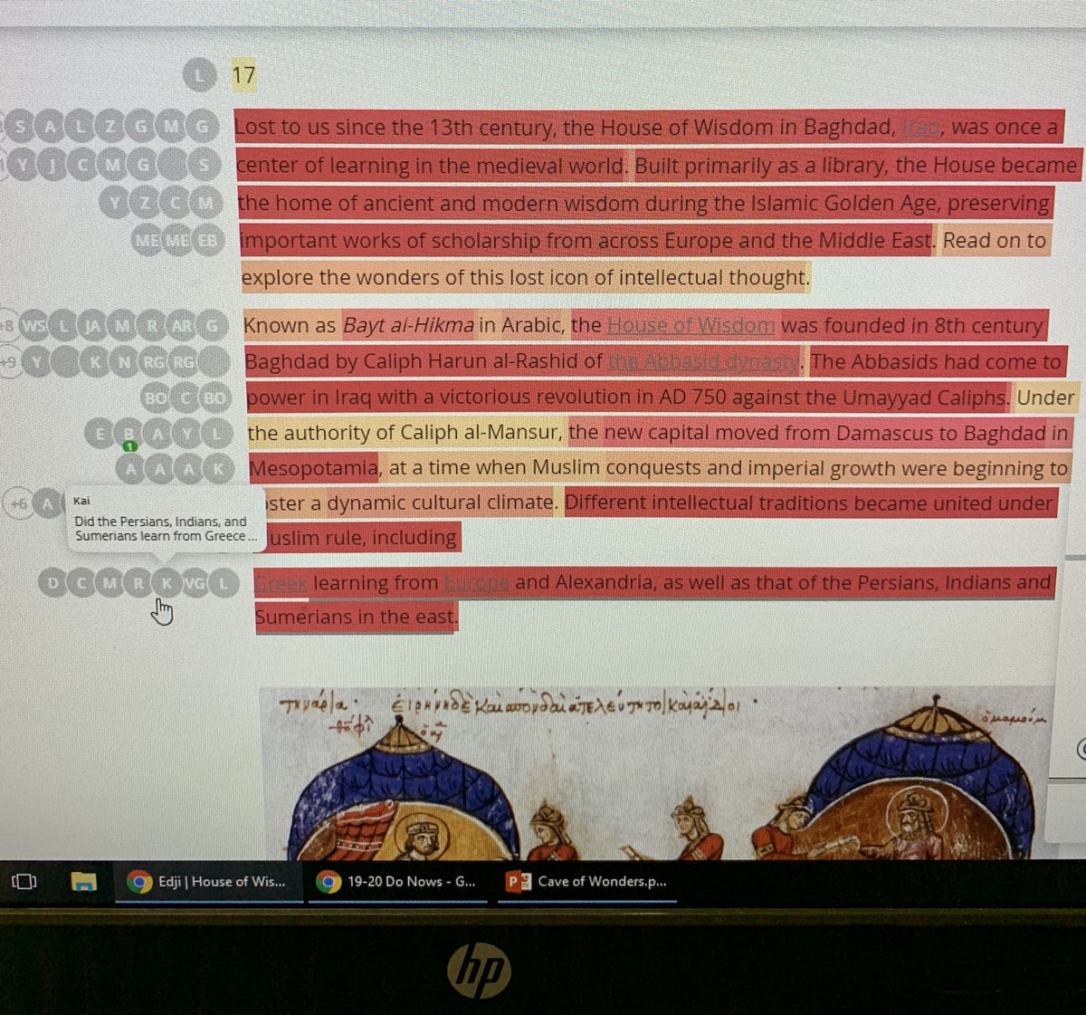MissAWorldHist's tweet photo. Absolutely loving my first experience using @EdjiNotes The heat map is great - I love seeing what similarities and differences my students are making with their annotations #WHAP #WHAPRams #Edji https://t.co/2upqPxsfVY