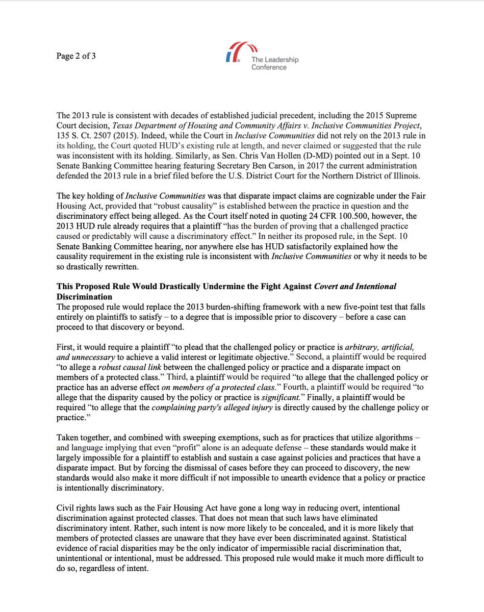 Page 2 of our comment to the Department of Housing and Urban Development in strong opposition to its disparate impact proposal. Link to the full text is in the original tweet.