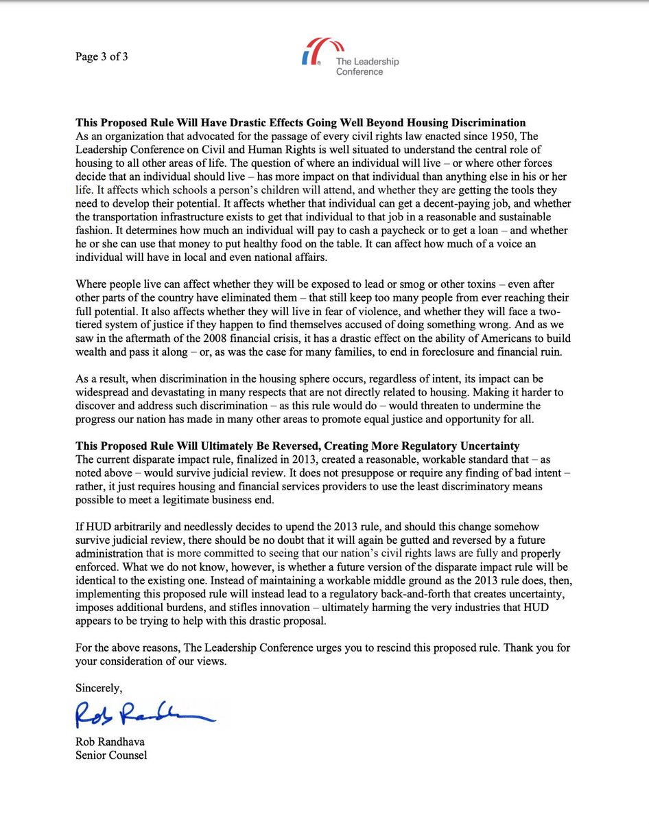 Page 3 of our comment to the Department of Housing and Urban Development in strong opposition to its disparate impact proposal. Link to the full text is in the original tweet.